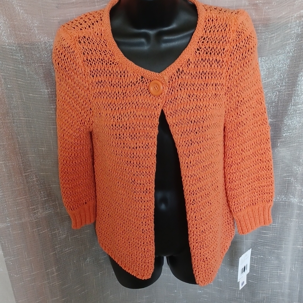 Liz & Co. Orange Cardigan PS, single snap front closure